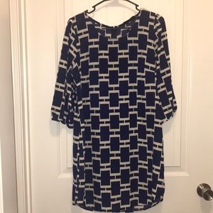 Blue and white geometric dress